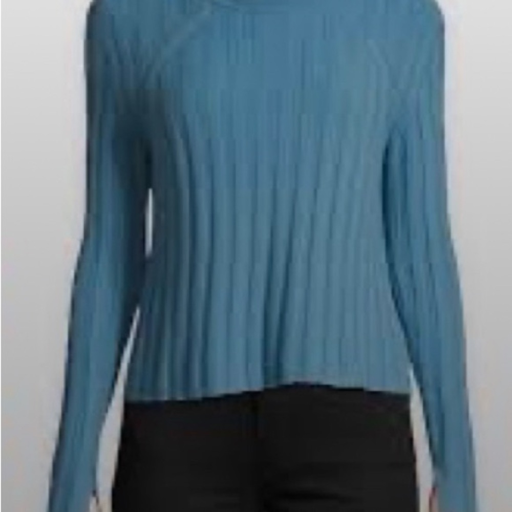 Blue Ribbed Knit Sweater